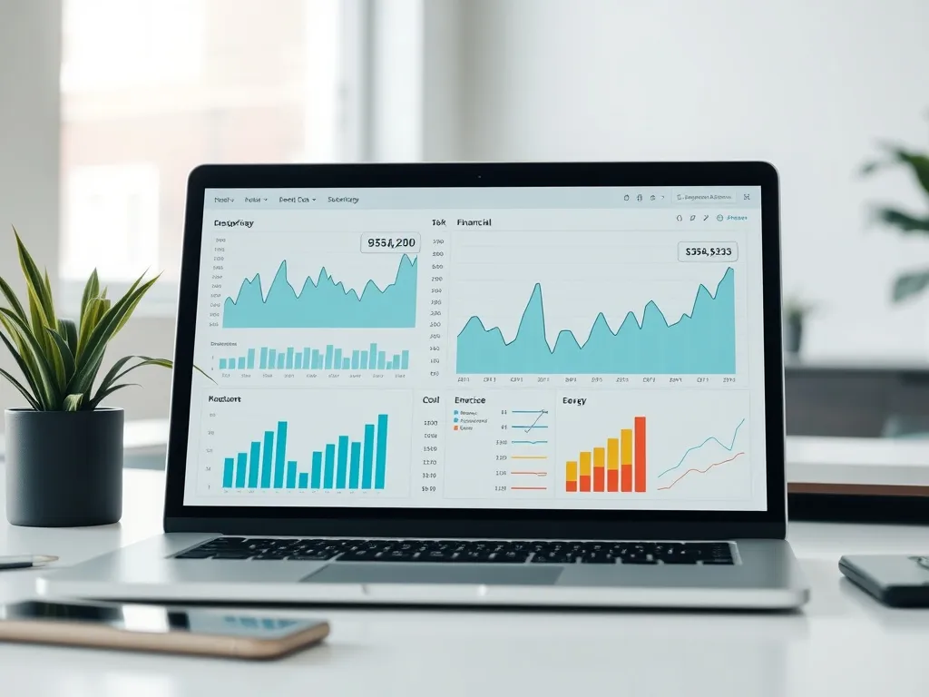 Detailed financial charts and energy consumption graphs on a