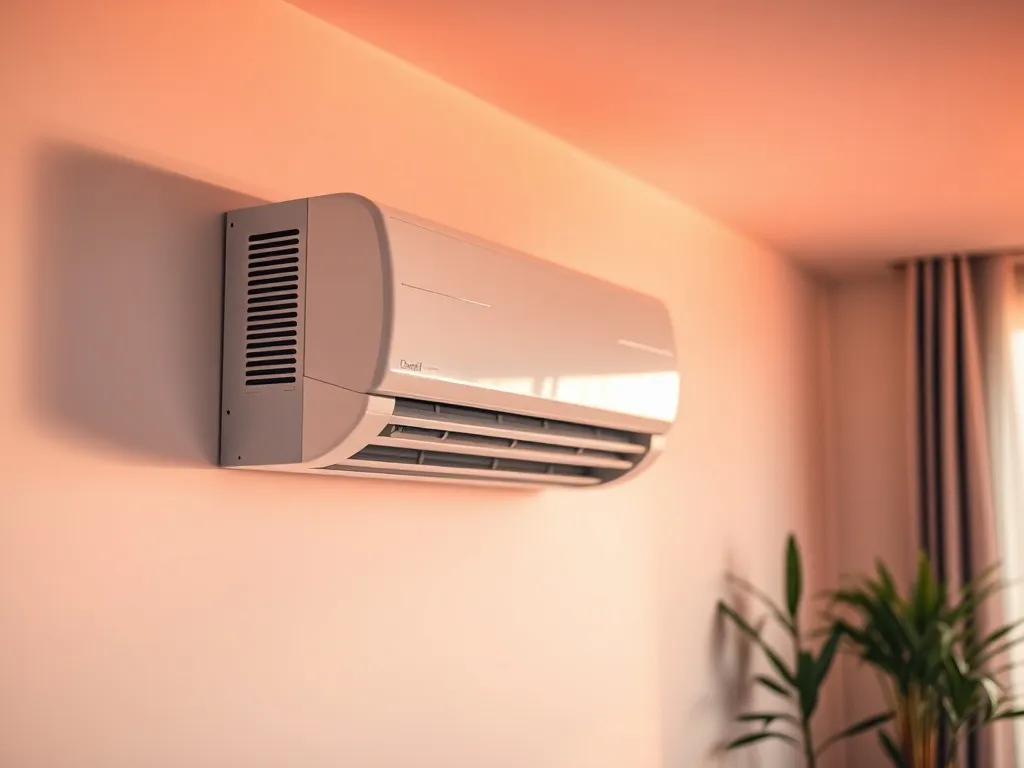 Close-up of a modern wall-mounted air conditioning unit in a