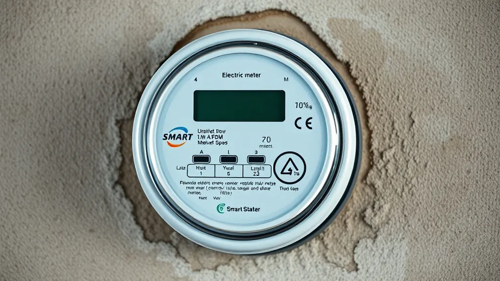 Close up of a modern digital smart electric meter on a textu