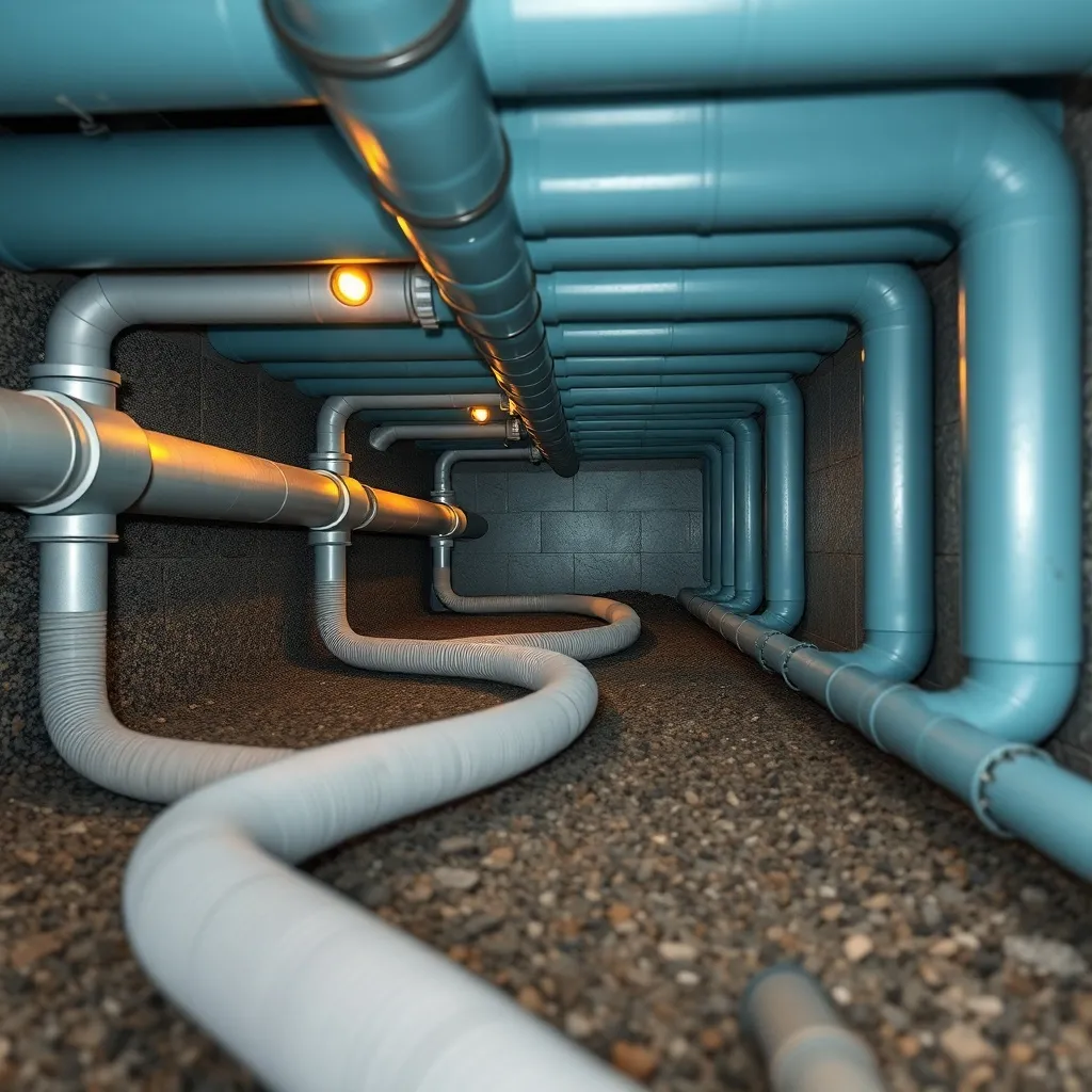 Geothermal heating and cooling pipes installation undergroun