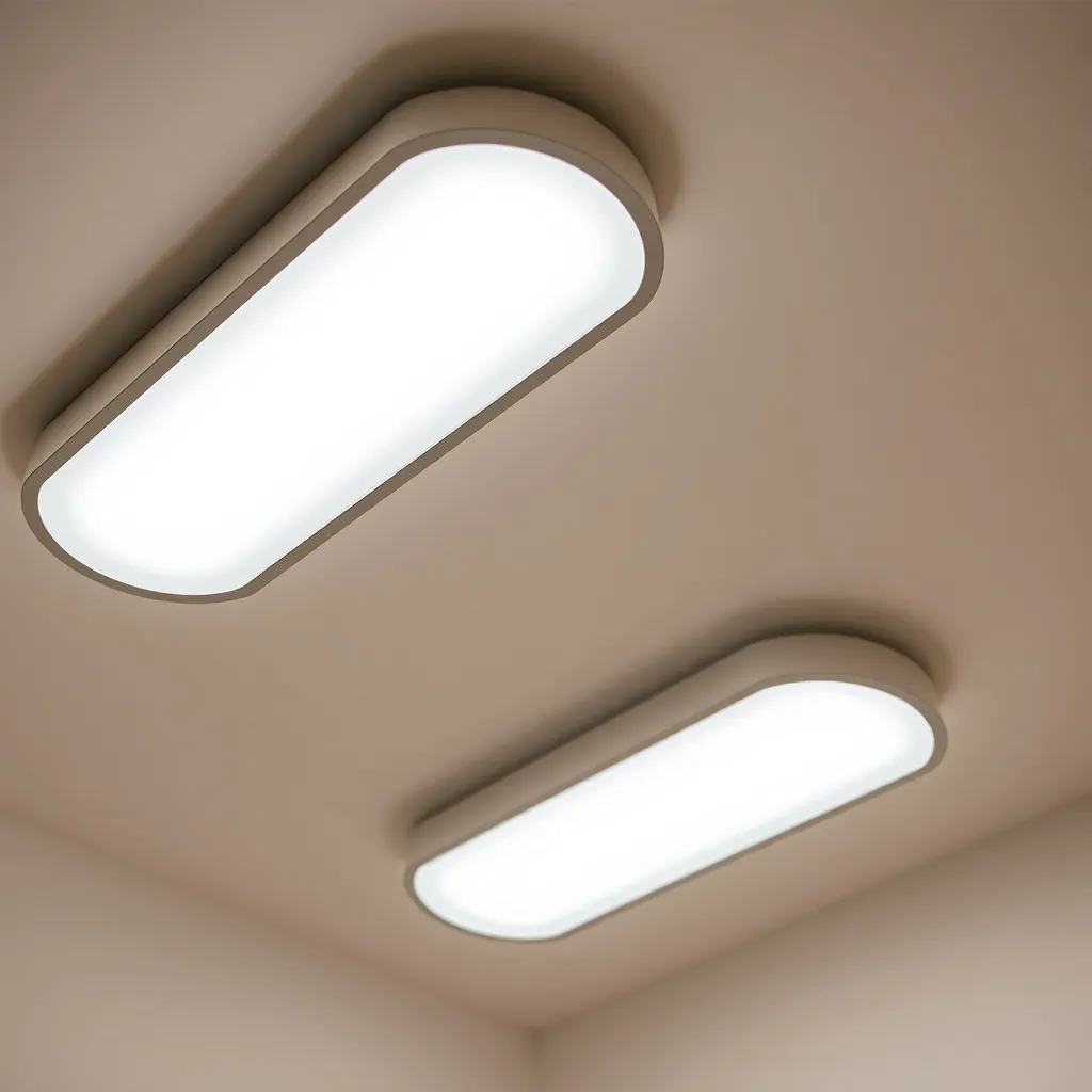 Professional close-up of modern LED ceiling lighting fixture
